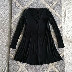 NWT Y2K Material Girl Black Ribbed Dress, Sz S